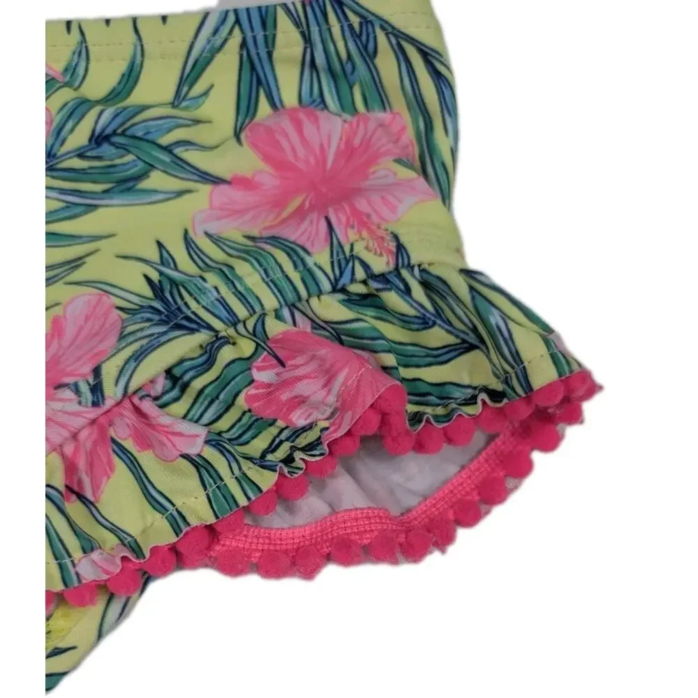 Nicole Miller Ruffled Girls Size 12 Bikini Swim Bottom Pink Green Floral